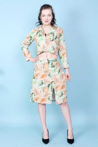 Image of AMOLDO Denim Printed Co-Ord Set For Women | 2 Piece Denim Co-Ord