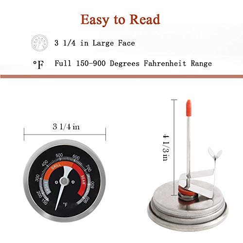 Grill Temperature Gauge for Big Green Egg 150-900°F Waterproof 3 1/4" Large Face Stainless Steel Cooking Thermometer for Barbecue Charcoal Grill Big Green Egg Thermometer Replacement Accessories Tool - Thumbnail 2