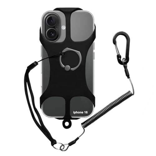 TOOLIN Phone Coiled Lanyard,Universal Protector Phone Leash with Silicone holder,Fit Outdoor/Hiking/Climbing/Fishing/KayakTether, SmartPhone Tether (Black) - image 1