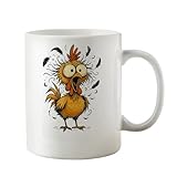 Taza de diseño de gallinas, recipiente de cerámica con capacidad de 350 mililitros para agua, taza de té con asa, para los amantes de los pollos, adecuado para café, té, leche y agua, perfecta para el