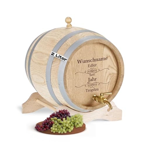 Barril de madera personalizado de 2 litros, incluye grifo de latón, regalo de Navidad, divertido regalo para hombres, barril de roble pequeño para ron, whisky o vino (motivo 1)