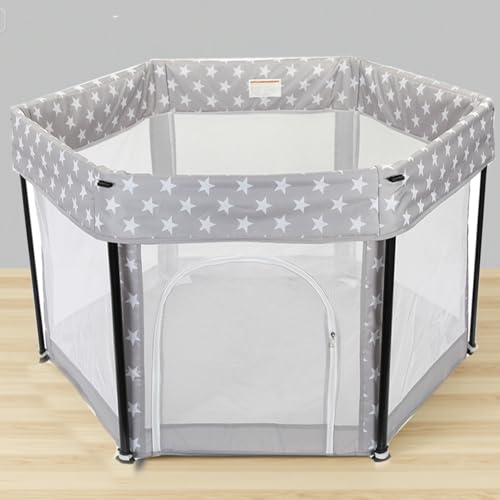 SynGPactic ベビーフェンス キッズサークル 折りたたみ サークル メッシュ 扉付き洗える 組立簡単 吸盤付き 収納バッグ付き、コンパクト 持ち運び便利 省スペース、リビング 寝室 室内外対応 子供 軽量(Star Style)
