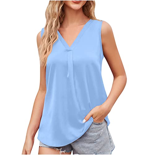 Womens Tops Summer Casual, Large Shirts For Men Satin V-Neck Vest Chiffon Shirt Loose Top Short Sleeve V-Neck Top/Shirt Sky Blue, L #TOP8