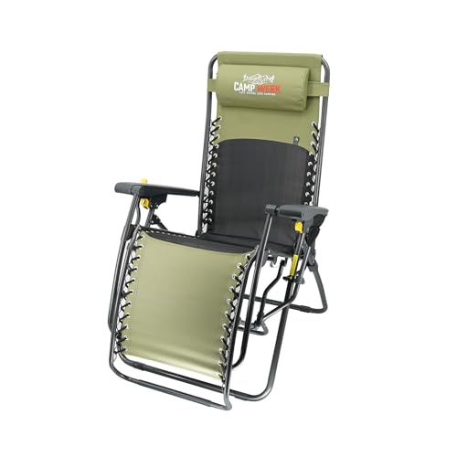 CAMPWERK Relax Campingstuhl, Outdoor Campingliege, Relax-Liege, Sonnenliege, Verstellbare Bein- und Rückenlehne, Mit Getränkehalter, Belastbarkeit bis 150kg, Klappbar, Grün
