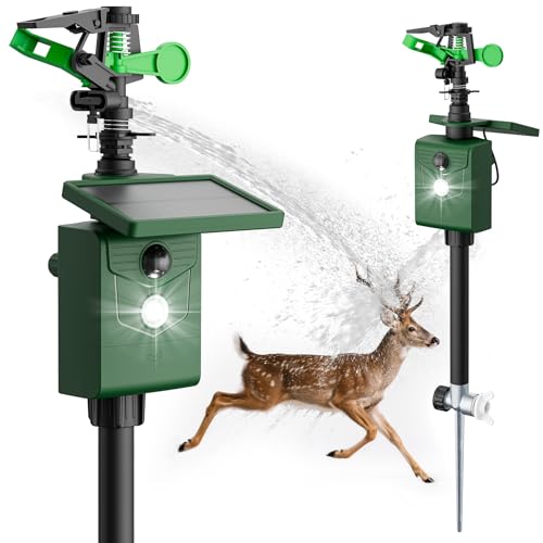 2 Packs Motion Activated Deer Repellent with Water Sprinkler, Solar Powered Cat Repellent Outdoor...