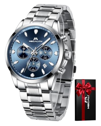 MEGALITH Herren Uhr Edelstahl Armbanduhr: Chronograph Analog Wasserdicht Herrenuhr mit Datum Leuchtend - Elegantes Geschenke für Business Männer
