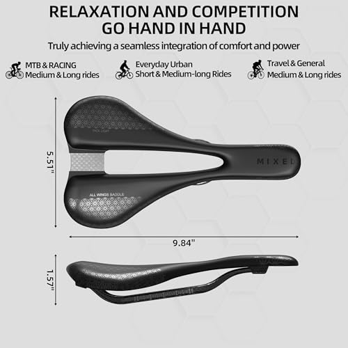 Mixed Carbon Fiber Bike Saddle – Lightweight & Breathable Bicycle Seat with Central Cut-Out, Shock-Absorbing Comfort for Long-Distance Road, MTB, Gravel & Hybrid Rides