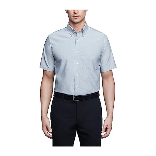 Van Heusen Men's Short Sleeve Oxford Dress Shirt, Greystone, Large