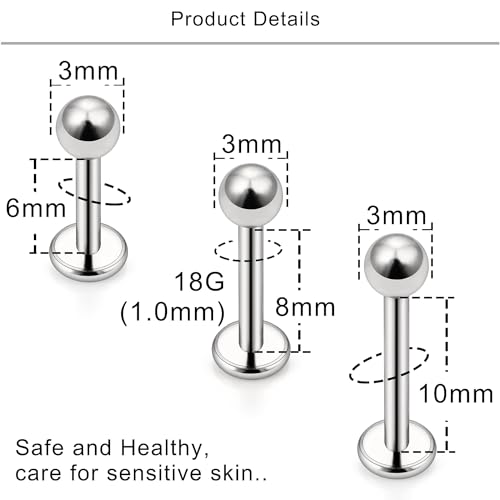 Lcolyoli G23 Titanium Lip Rings 16G 18G 20G Labret Jewelry Medusa Piercing Jewelry Monroe Lip Rings Different Size Tragus Nail Conch Helix Earring Stud Bar Length 6mm 8mm 10mm2