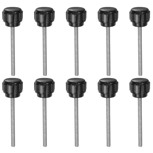 uxcell 12pcs Knurled Clamping Knobs M3 x 35mm Metric Zinc Plated Carbon Steel Male Thread Thumb Screw on Type 14mm Plastic Round Head Threaded Hand Bolt Stud Knobs Black