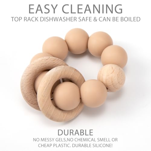 Image of Silicone Baby Teether, Food Grade Silicone & Beech Baby Teething Toy, BPA Free (Jet Black)