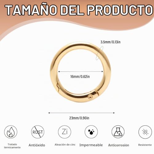 Miniatura 6 de 10 Piezas Hebillas De Resorte Redondas, Anillo De Mosquetón Redondo, Para Manualidades, Accesorios De Bolsillo, Llaveros, Para Carteras, Monederos, Oro