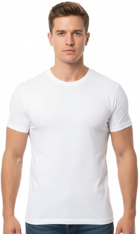 Men's 100% Cotton Crew Neck T-Shirt Classic Fit Plain Breathable & Short Sleeve Tee |Pack of 4|2 Navy Blue 2 White - Image 3