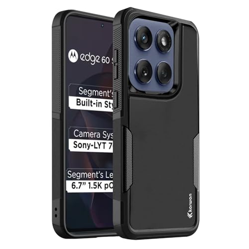 Image of KARWAN Shockproof Back Case Cover Compatible with Moto Edge 60 Stylus, Heavy Duty Case with 360 Degree Camera Protection, Dual Layer Rugged Bumper Protection Cover with Matte Finish (Black)