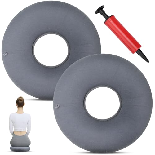 Teokantz 2 Stück 34cm Sitzring Aufblasbar, Hämorrhoiden Sitzkissen mit Luftpumpe, Sitzkissen mit Loch, Sitzring Nach Op für Hämorrhoiden-Pflege, Steißbeinschmerzen, Postnatale Erholung