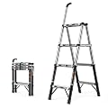 FairUo Telesladder, Telesladder, Folding Step Ladder, Retractable Aluminum Ladder Multi-Position, Adjustable A-Frame Stepladder with Handrails/4-Step