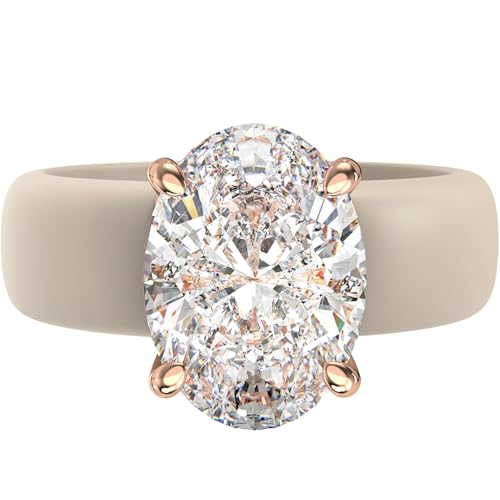 Rinfit Silicone Ring with Stone - Oval Cut Cubic Zirconia Solitaire Engagement Ring for Women - Rubber Wedding Bands - Nude/Rose Gold - Size 7
