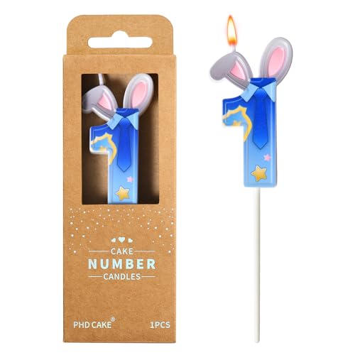 PHD CAKE 2.76 Inch Number 1 Rabbit Birthday Candles, Bunny Number Candles, Cake Number Candles, Party Celebration