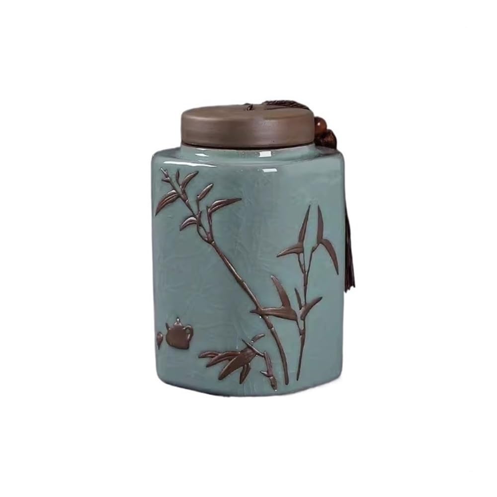 CHENGAIJIAN Tea Canister Crackle Ceramic Tea Canister - Airtight Leaf Storage Jar for Travel