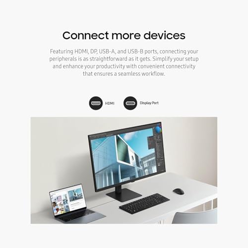 Image of Samsung 27 inch ViewFinity S7 Series 4K Computer Monitor, UHD High Resolution, Multiple Ports, Easy Setup Stand, Advanced Eye Care, 60Hz, 5ms, Black, with HDMI Cable