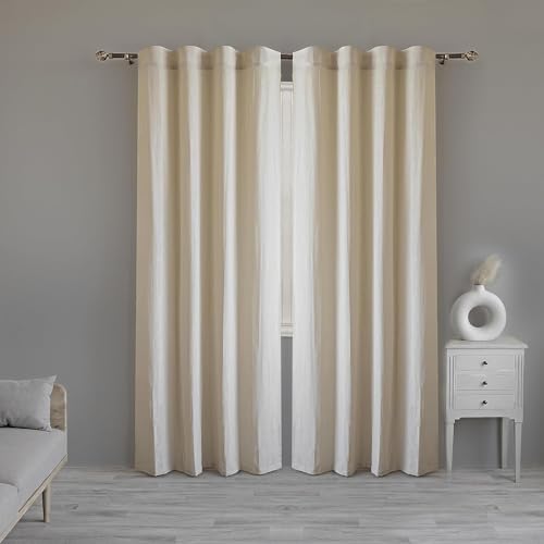 Image of Linenwalas Cotton Linen Curtains 10 Feet Long Set Of 2,Curtain For Door Home Decor Items For Living Room Bedroom,Semi Sheer Curtains With Back Loop Hangings (10 Feet Length,Natural Linen) - Back Tab