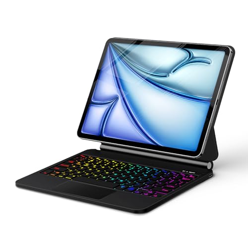 キーボードケース iPad Air 13インチ (M3/M2 2025/2024) & iPad Pro 12.9インチ (第6/5/4/3世代) 用キーボードケース 7色バックライト マルチタッチ トラックパッドキーボード iPad用