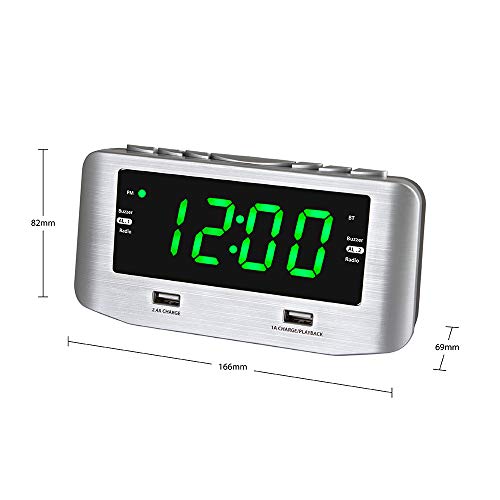 Hannlomax Hx-146Cr Alarm Clock Radio, Pll Fm Radio, Dual Alarm, 1.2" Green Led Display, Bluetooth, Usb Ports For Charging And Mp3 Playback (Silver) #TOP2