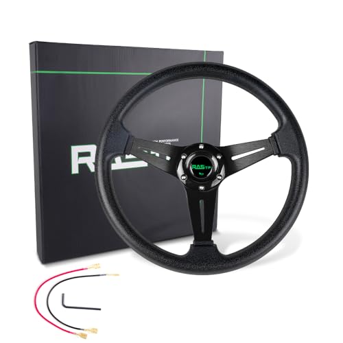RASTP Universal Racing Steering Wheel 13.8â/350mm 6 Bolts Grip Vinyl Leather & Aluminum with Horn Button for Car -Black - Image 6