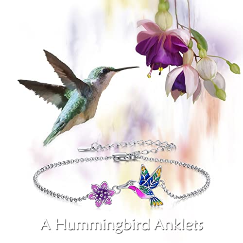 Image of YAFEINI Anklet Bracelets for Women Girls Sterling Silver Hummingbird /Dragonfly /Butterfly Link Chain Anklets Jewelry Gifts