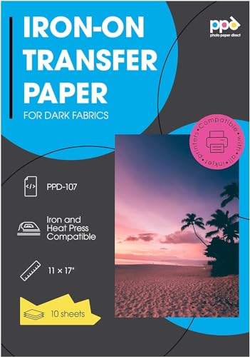 PPD 10 Sheets 11x17' Iron-on Heat Transfer Paper Dark Fabrics Inkjet
