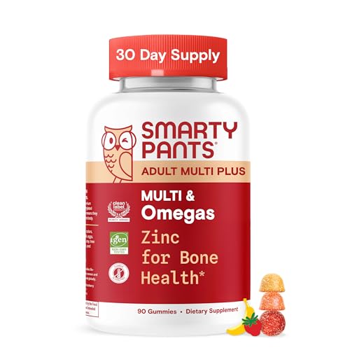SmartyPants Multivitamin for Men & Women, Multivitamin Gummies with Omega 3 (DHA/EPA), Vitamin D3, C, Vitamin B12, B6, A, K & Zinc, Biotin, Gluten Free, 90 Count (30 Day Supply)