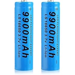 Pila 18650 Recargable 3.7 V Litio Pilas Recargable, 3,7V Litio Batería, Li-Ion Recargable Batería, 9900mAh Alta Capacidad Batería Linterna/Dron/Luces Solares, Batería Top Botón de Larga Vida para Coches RC (2Pcs)