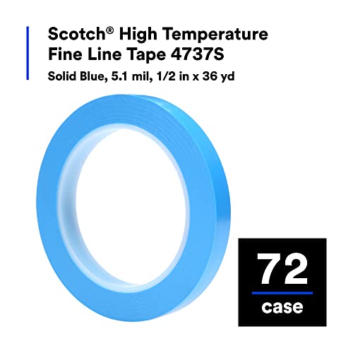 Image of Scotch High Temperature Fine Line Tape 4737S, Solid Blue Color, Excellent Conformability, Color Separation, 5.1 mil, 1 /2 in x 36 yd, 72 /Case