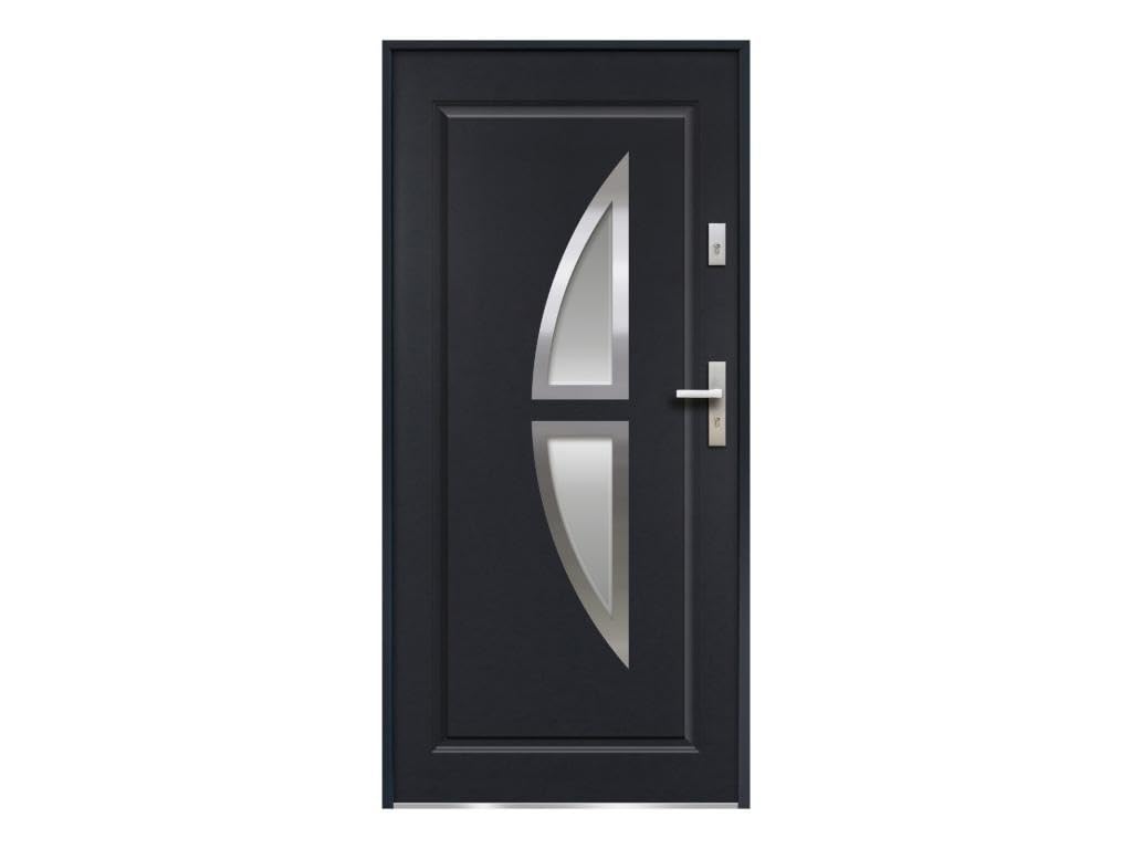 Venta-unica - Puerta de entrada de acero acristalada con inox Alt. 207 x Ancho 100 cm antracita - se abre hacia la izquierda COVAS