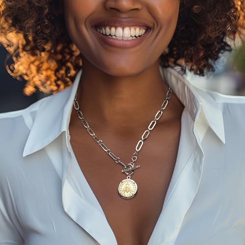 Ross-Simons Italian Sterling Silver and 18kt Gold Over Sterling Replica Bumblebee Lira Coin Paper Clip Link Toggle Necklace2