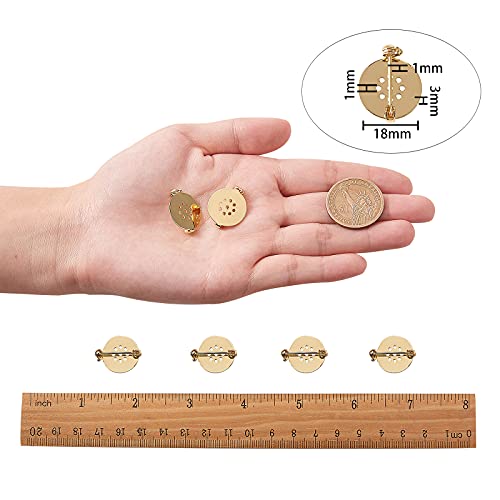 Image of LiQunSweet 50 Pcs Brass Disc Base Settings Brooch Back Pad Bezel Blank Cabochon Trays Safety Pins Round Real Gold Plated Brooches for DIY Jewelry Accessories Badge Corsage - 18mm(0.7 inch)