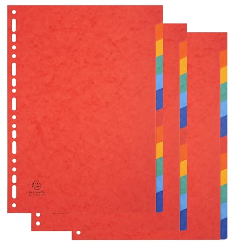 Exacompta - Réf. 1412SE - Pack de 3 jeux d'intercalaires en véritable carte lustrée souple 225g/m2 FSC® avec 12 onglets neutres - Format à classer A4 -...
