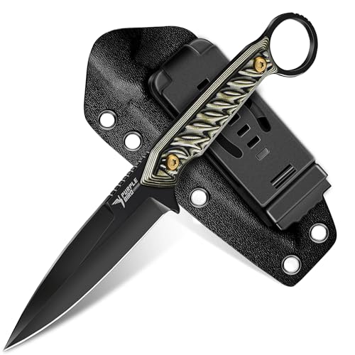 PURPLEBIRD 8,2 Pulgadas, Cuchillo de Camping, Funda y Clip para Cinturón Ajustable, Cuchillo para Actividades al Aire Libre de Acero 440C con Mango G10 para Senderismo, Caza y Pesca (Verde)