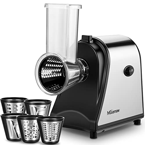 Nictemaw Cortador Eléctrico de Verduras 250W, Rallador de Cocina Multifuncional, Triturador de Verduras con 5 Tambores de Corte, Acero Inoxidable