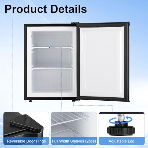 Image of DOGHLY 2.1 Cu Ft Upright Freezer, Small Compact Mini Freezer Upright for Home Office Apartment, Black Standing Freezer with 7-Level Adjustable Temperature Control, Reversible Door, Removable Shelf