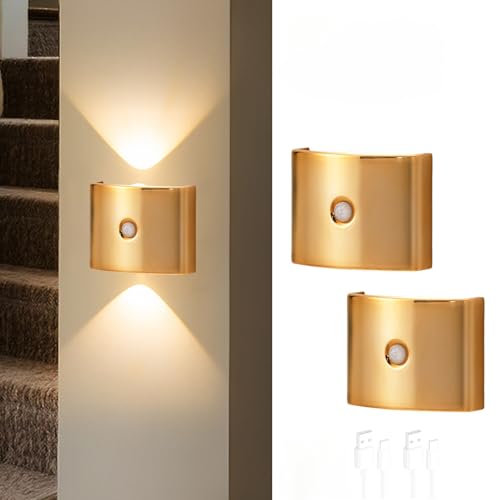 Apliques LED pared sensor movimiento diseño dorado tricolor regulable 2 uds