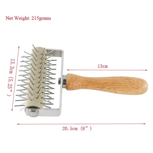 Rolo de aço inoxidável para pizza, rolo de massa de pizza (com cabo de madeira), perfurador de pizza