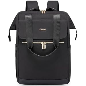 LOVEVOOK Rucksack Damen groß, 18 Zoll Laptop Schulrucksack Teenager, Arbeitstasche SChultasche mit USB, Backpack Women elegant, Tagesrucksack Handtasche 2 in 1 für Büro Uni Reise, Schwarz