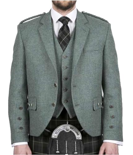 Lovat Green Scottish Crail Kilt Jacket with Waistcoat/Vest Men Wedding Jackets