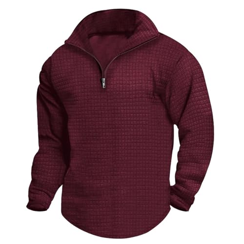 Wankang Mens Quarter Zip Sweatshit Pullovers Lightweight Waffle Knitted Casual Mock Neck Pullover Sweatshits for Men