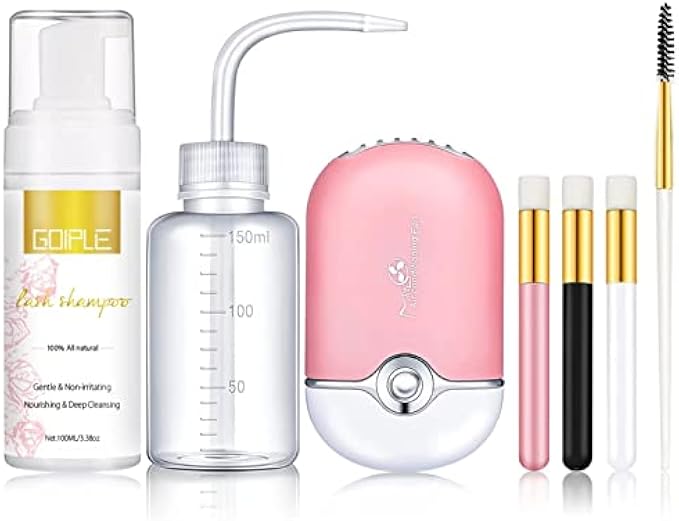 WOZUTUNT 100ml Eyelash Extension Cleanser Lash Mousse Lash Shampoo for Extensions, USB Mini Portable Fan Rechargeable Electric Handheld Air Conditioning Lash Shampoo Brush Plastic Wash Bottle Kit
