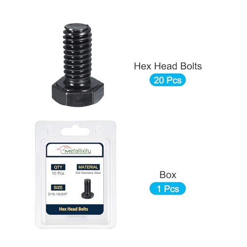Image of METALLIXITY Hex Head Bolts (5 /16-18 x 5 /8 inch) 10Pcs, 304 Stainless Steel 18-8, Fully Threaded, External Hex Drive, Hex Head Screw Bolt, Black Oxide