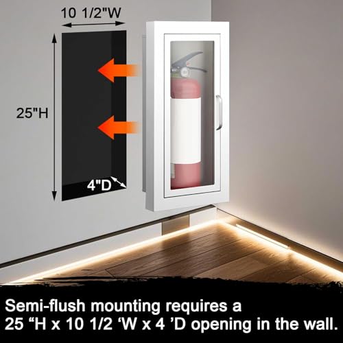 Image of Zonon 2 Pcs Semi Recessed Fire Extinguisher Cabinet, Steel Wall Mount Cabinet with Magnetic Door & Handle, Acrylic Window, 2.5 inch Trim Frame, Fits 2.5 /5 /10 lb Fire Extinguishers, White