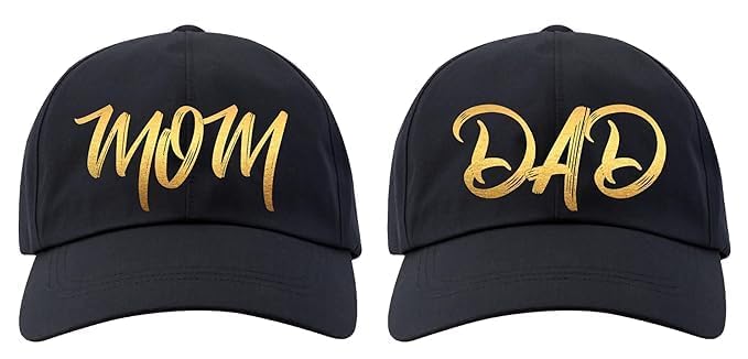 bob blisss organic beauty Mom Dadl Cap Set, Black with Golden Vinyl, Adjustable Hats-picture-28