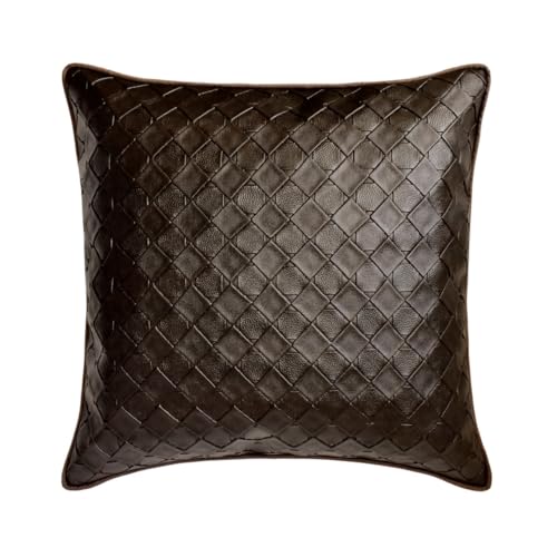 The HomeCentric Décoratif Brun Oreiller, 30 x 30 cm Faux Cuir Coussin, Housse de Coussin avec Tissage texturé et Solide, À Carreaux Coussin, Moderne...